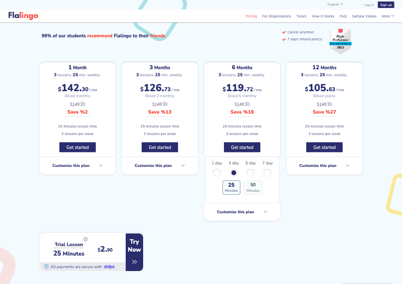 Prices Page Screen Shot